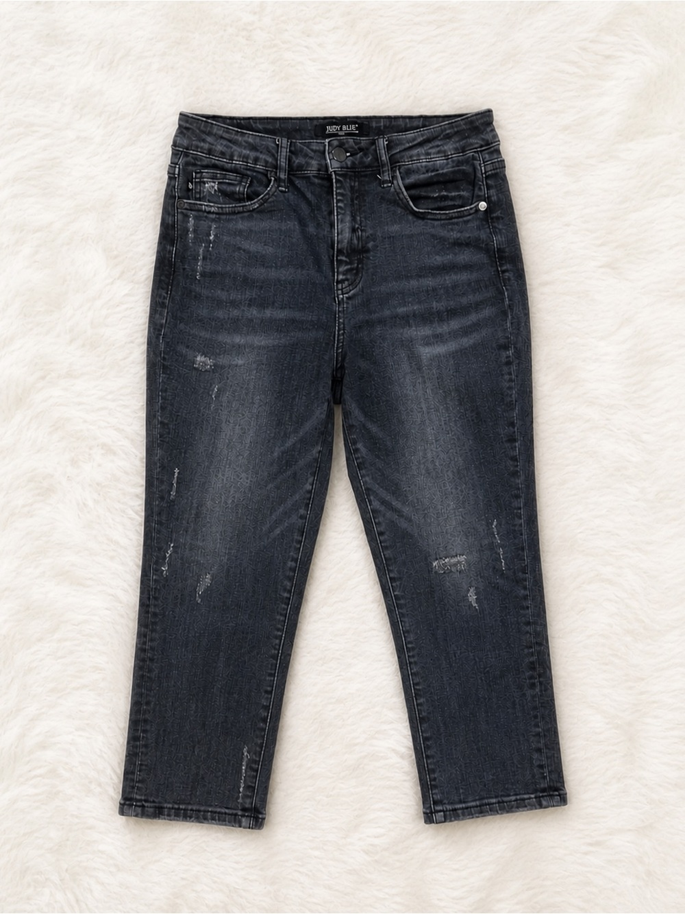 Judy Blue Black Gray Skinny Capri Jeans 7/28 Distressed Stretch Denim Trendy